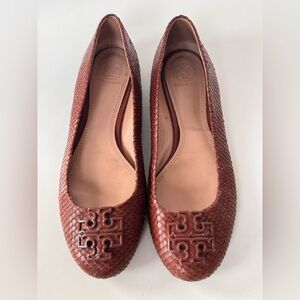 TORY BURCH Brown Reptile Ballet Flat Shoes Women’s Size 7.5